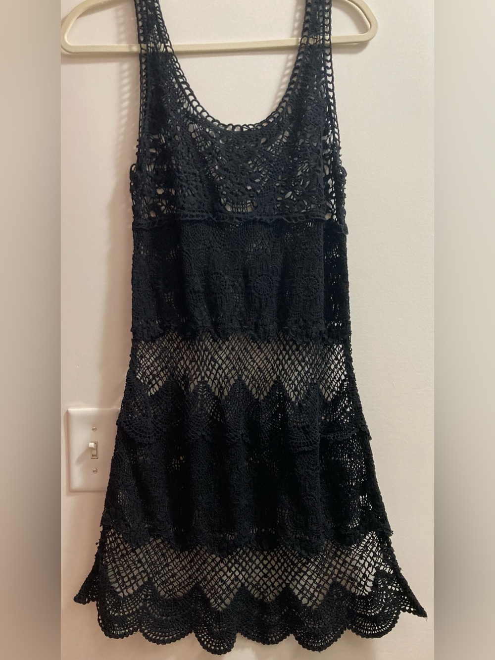 American Eagle Outfitters Black Crochet Sleeveless Mini Coverup Dress